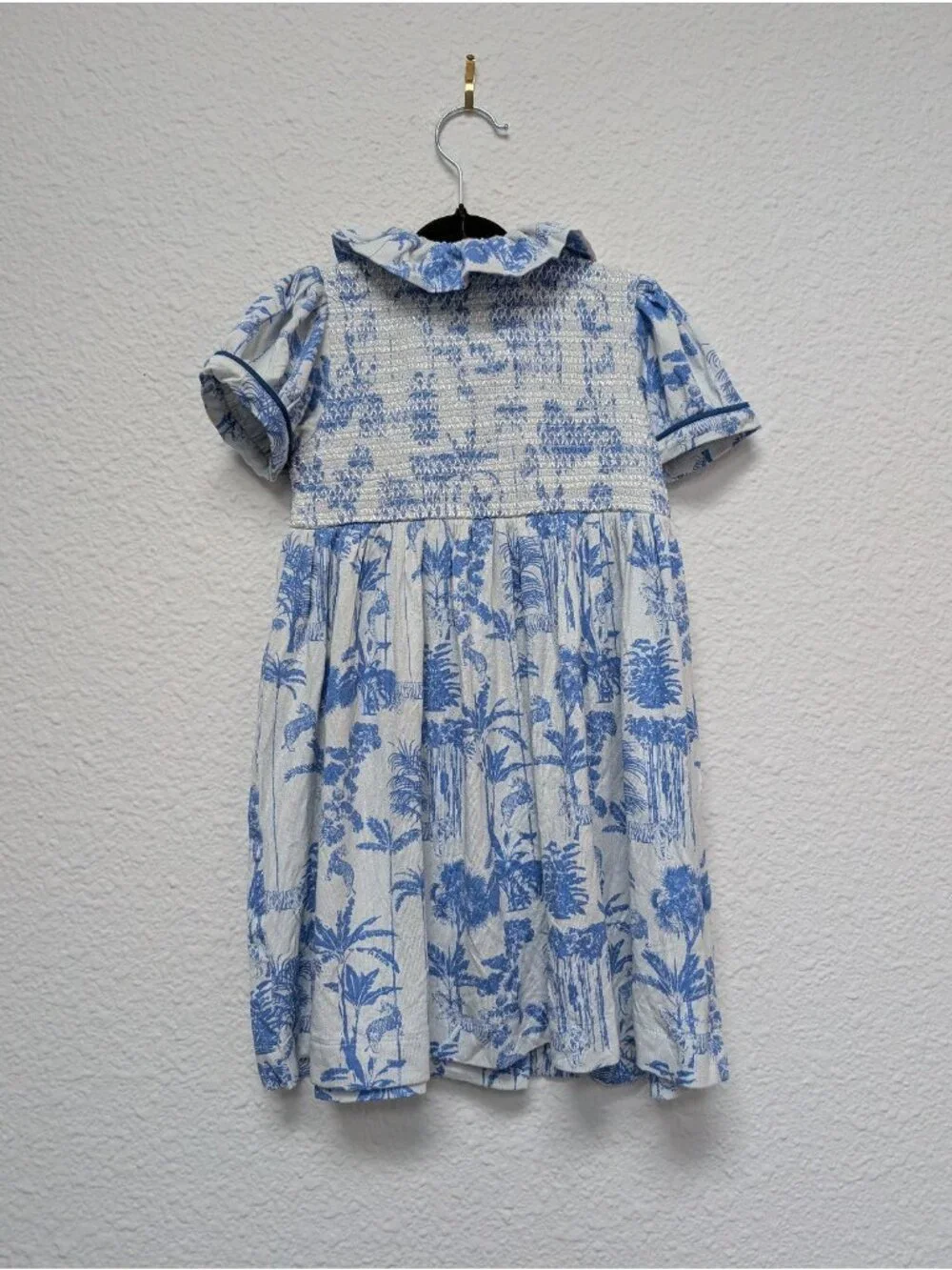 Kate Quinn Bamboo Blue Jungle Print Smocked Roo Dress 3T Design Sample